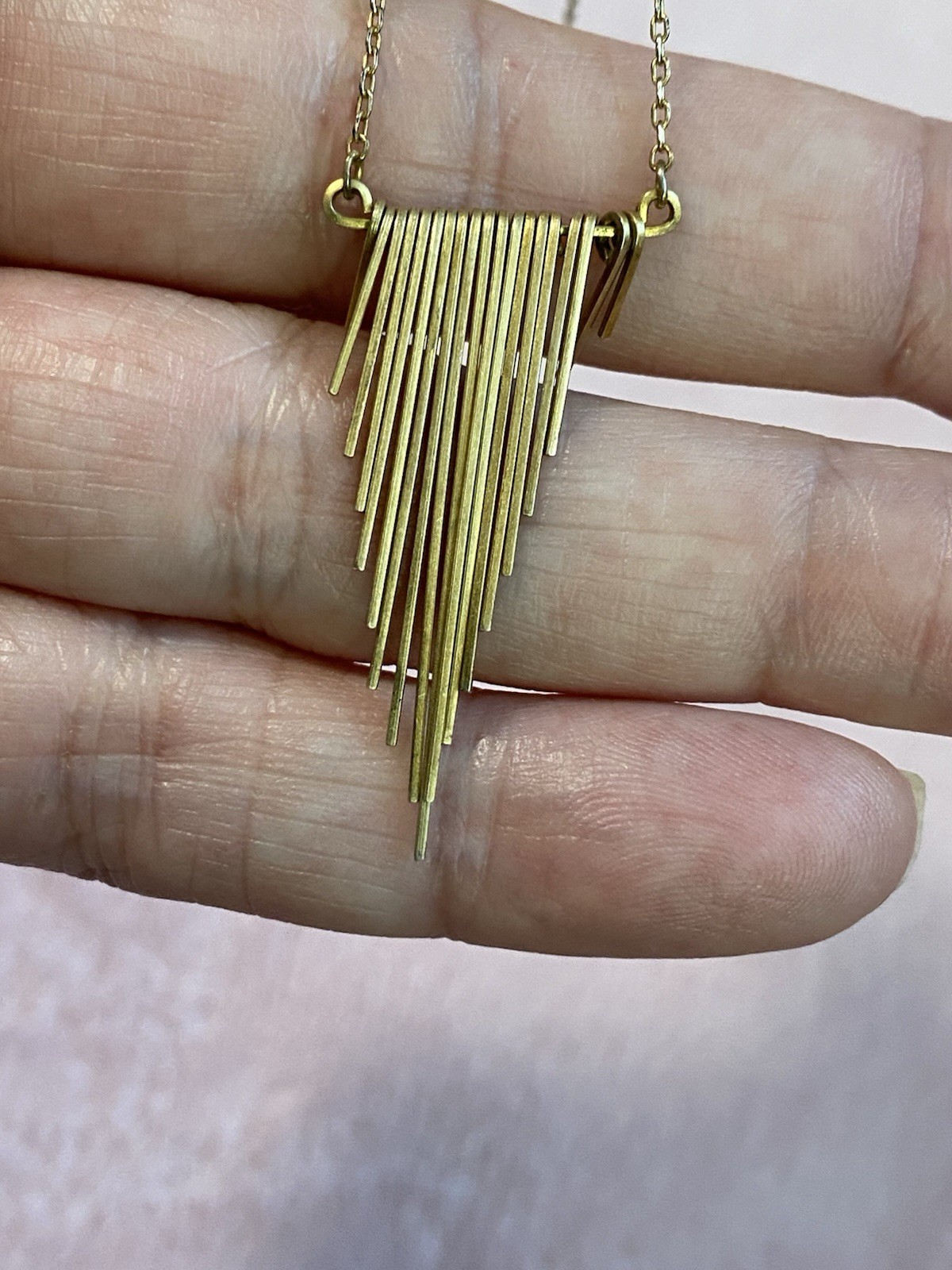 Gold Tone 925 Sterling Silver Trendy Triangle Bars With Chain 16” Necklace