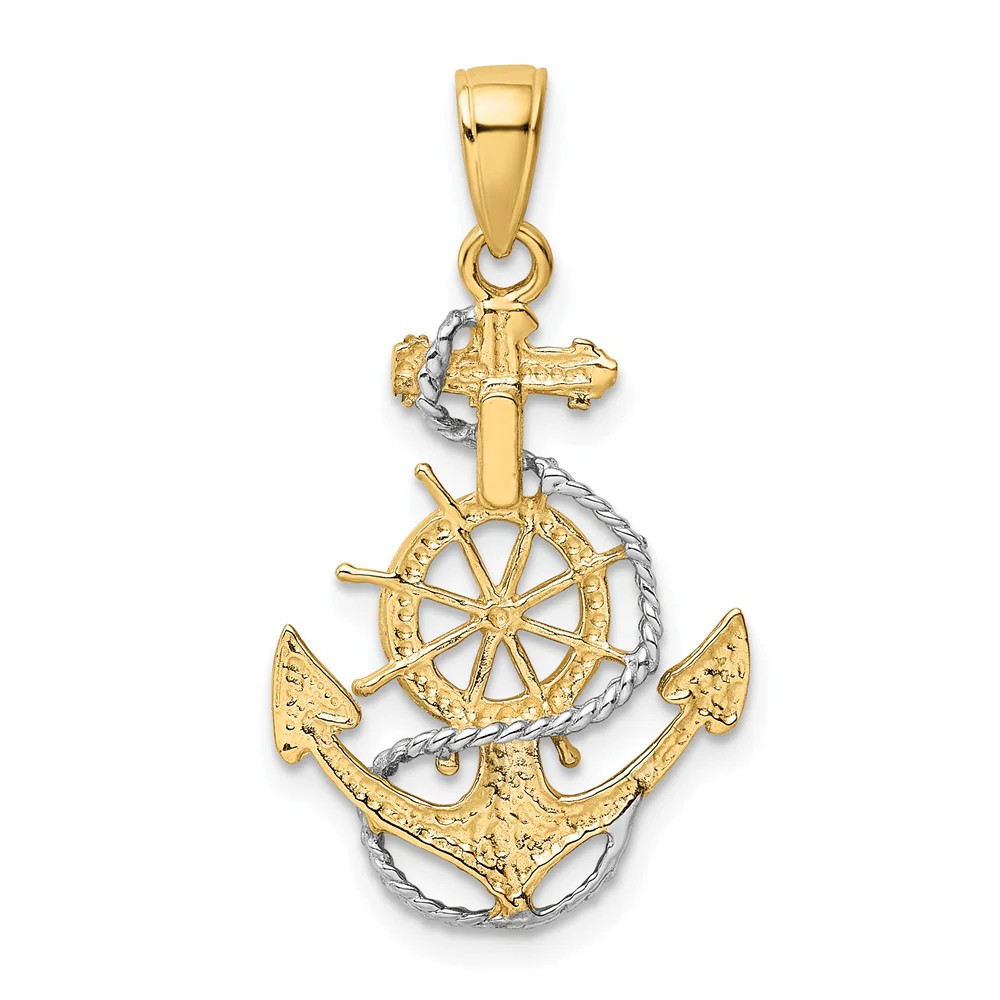 10K / 14K Yellow With Rhodium With Rhodium Anchor With Rope Pendant