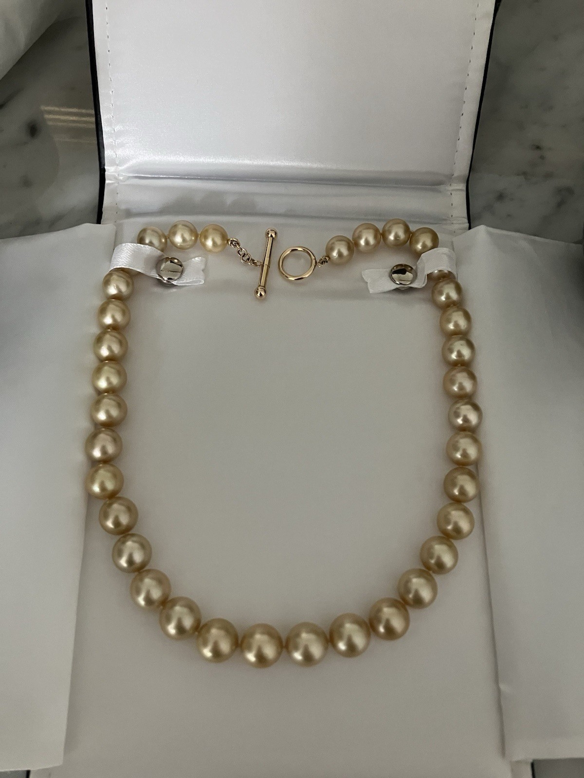 Golden South Sea Pearl Necklace 100% Natural Color 14K Gold Clasp