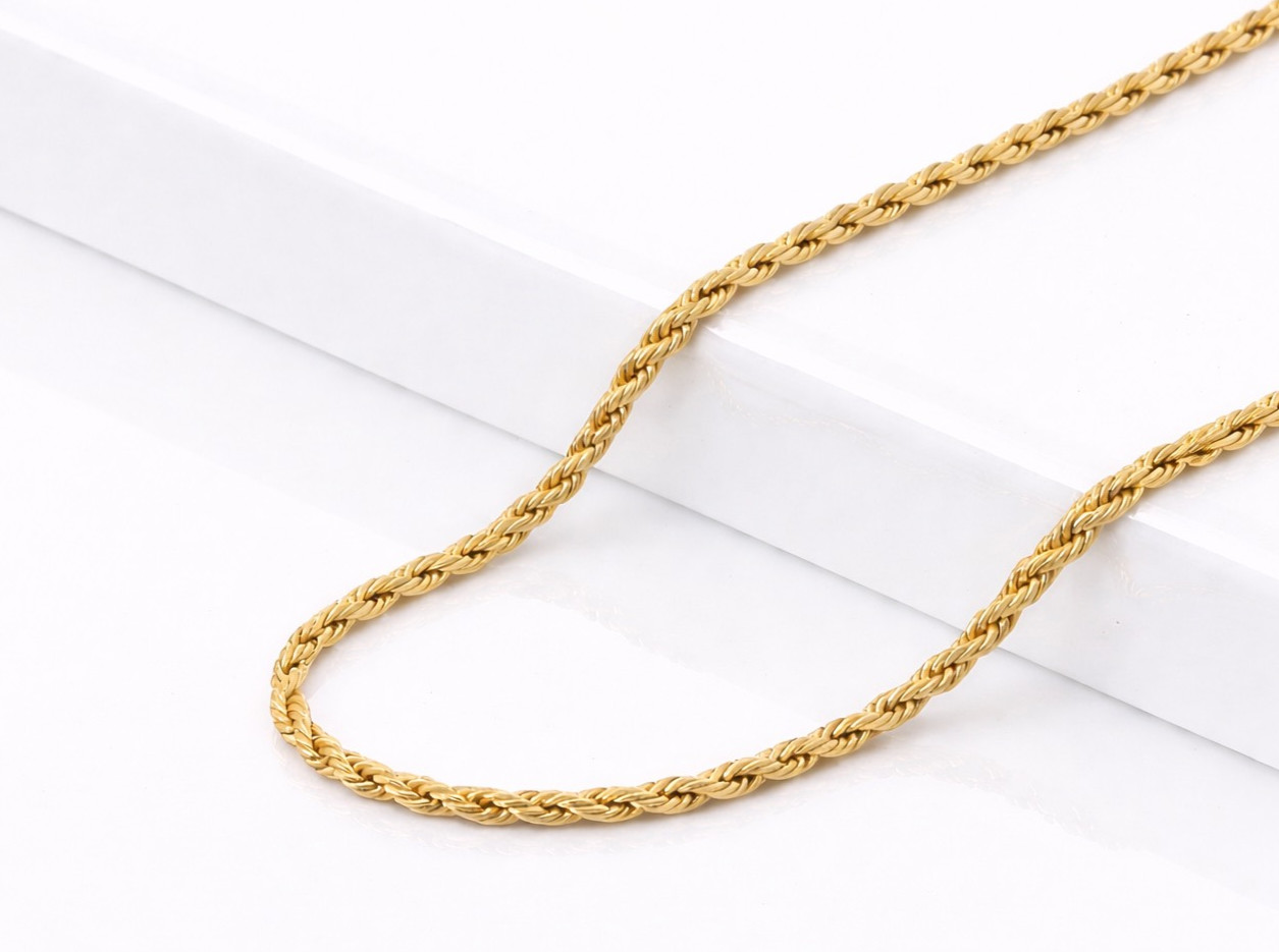 Italian 1/200 14K Yellow Gold Overlay Rope Chain Necklace 4mm Men Women