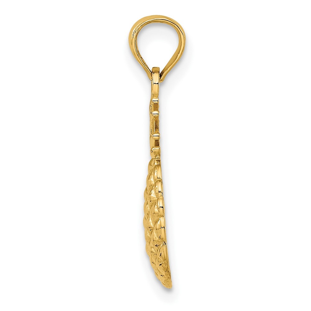 10K Yellow Gold Textured Pineapple Charm Pendant L 16mm, W 7.75mm