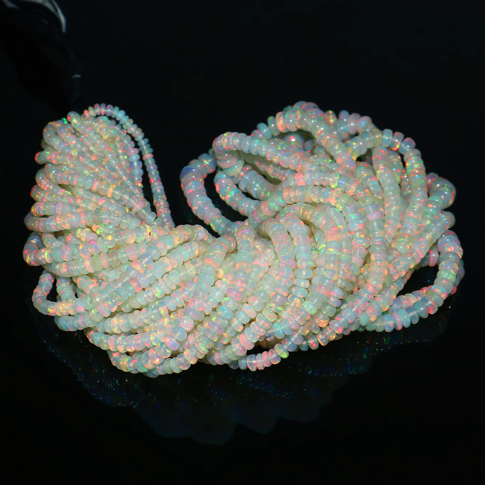 Natural Ethiopian Fire Opal Rondelle Beaded Gemstone 4 Strand Necklace 16 Inches