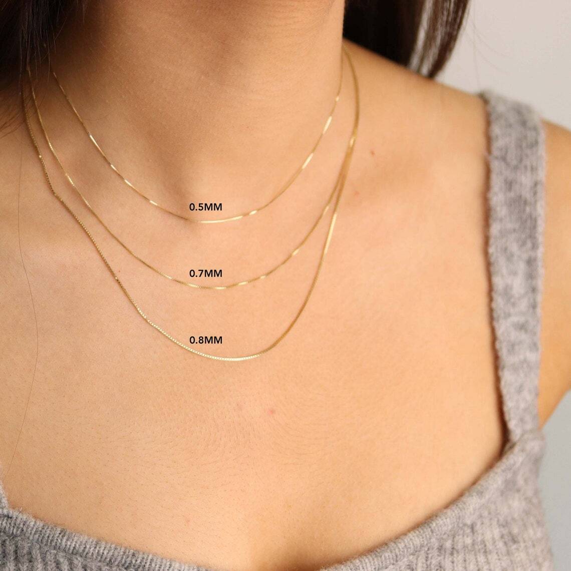 14K Solid Rose Gold Box Necklace Real Gold Chain 16″ 18″ 20″ 22″ 24″