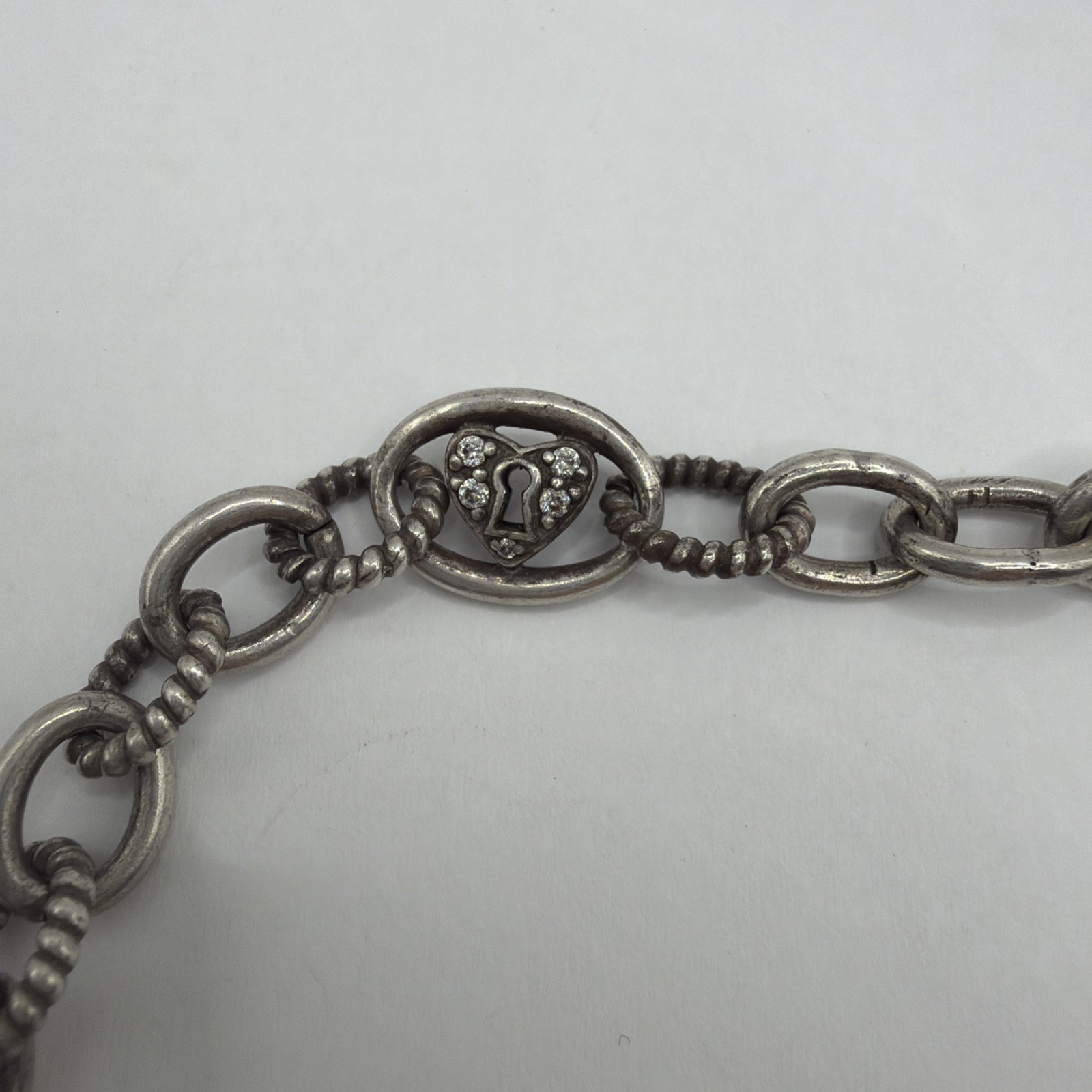 Judith Ripka Sterling Silver & CZ 19” Key To My Heart Oval Link Necklace