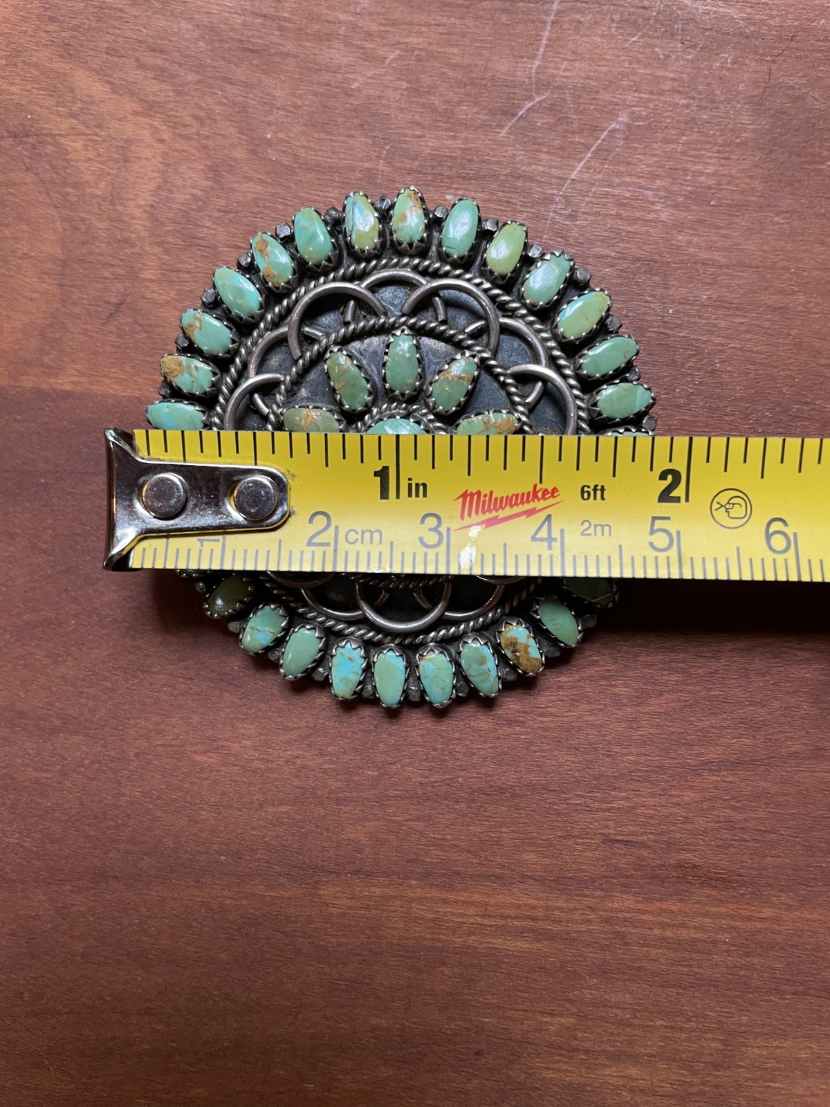 Vintage Navajo Larry Moses Begay LMB Sterling Silver Green Turquoise Pendant Pin