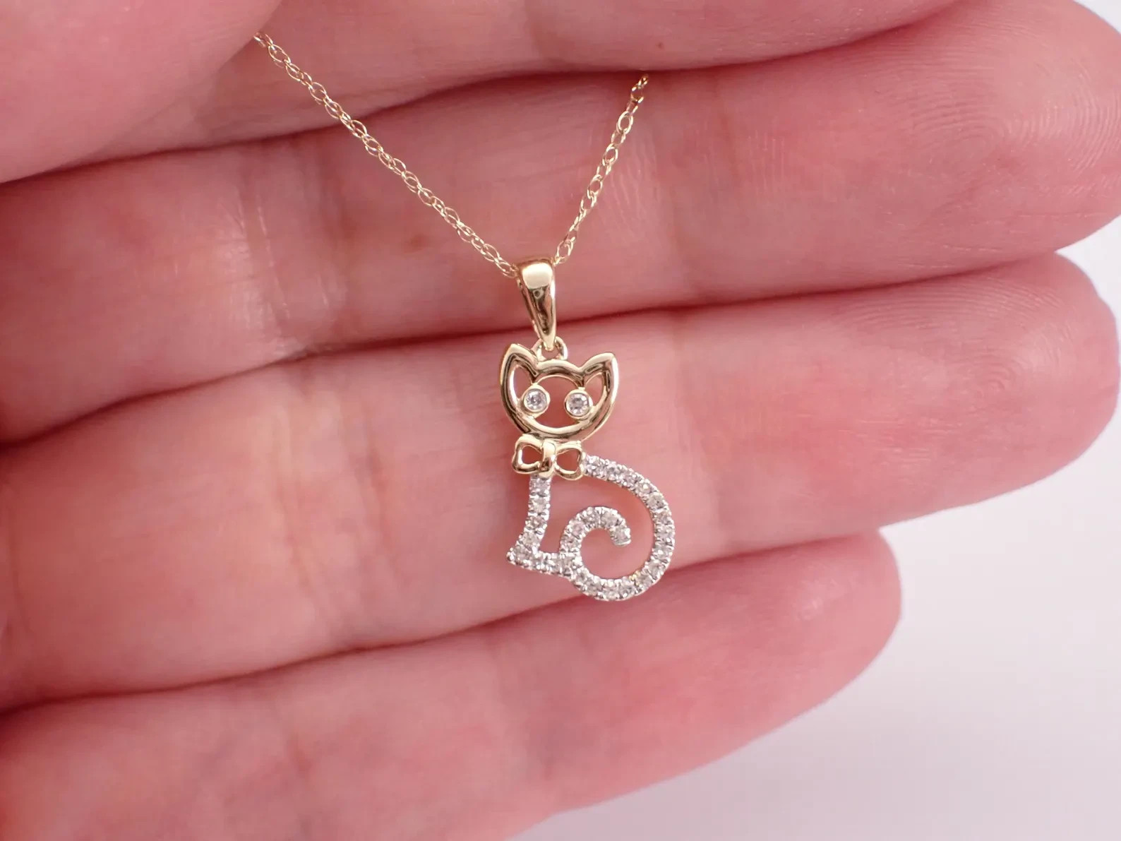 1 Ct Moissanite Curled Tail Cat Pendant Womens Necklace 14K Yellow Gold Plated