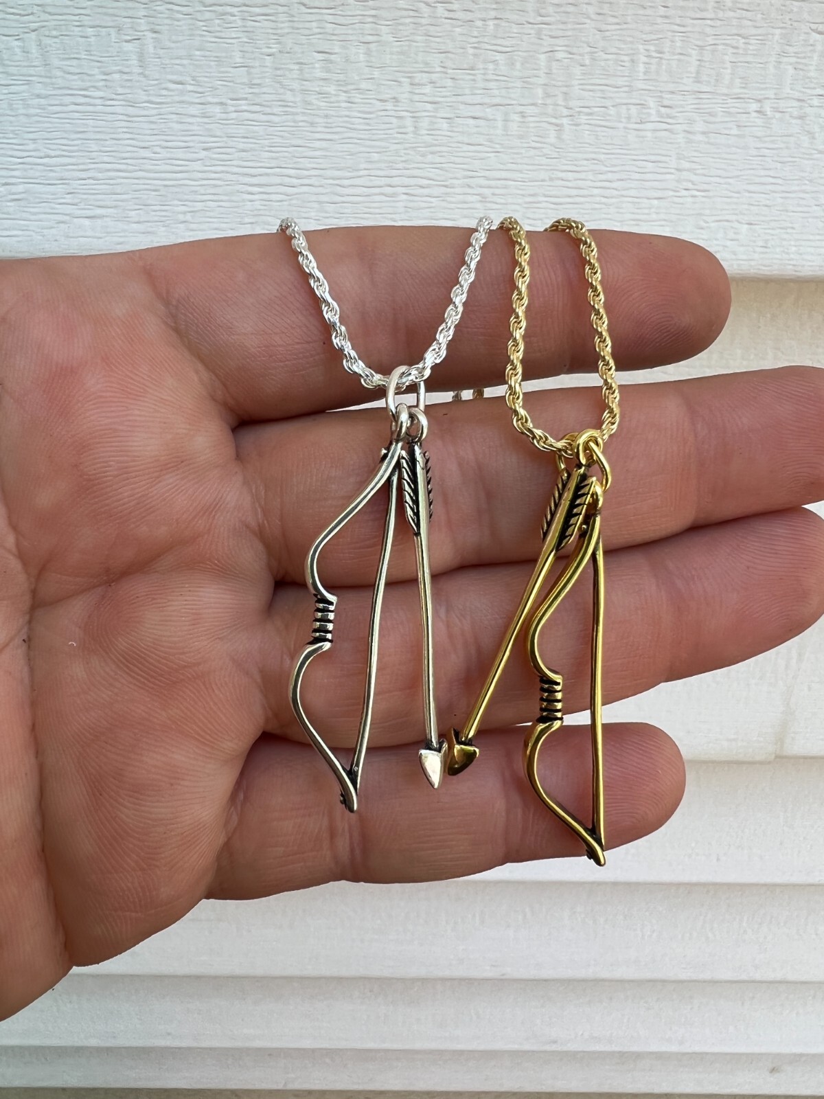 Real 925 Silver / 14k Gold Plated Bow and Arrow Cupid Pendant Necklace Charm