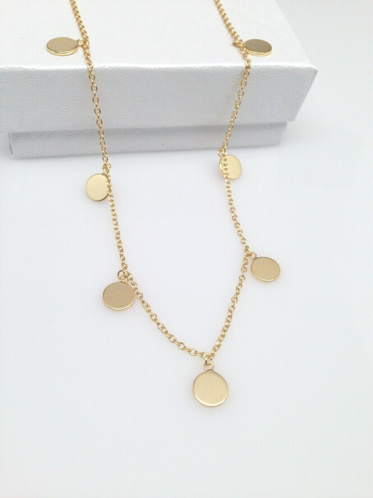 925 Sterling Silver Plain Disc Station Charm CHOKER Necklace Women 5.5mm 15.75″