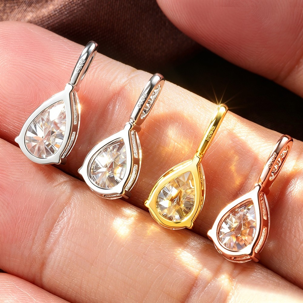 2/3ct Real Pear Cut Moissanite Pendant Necklace 925 Sterling Silver Women Chain