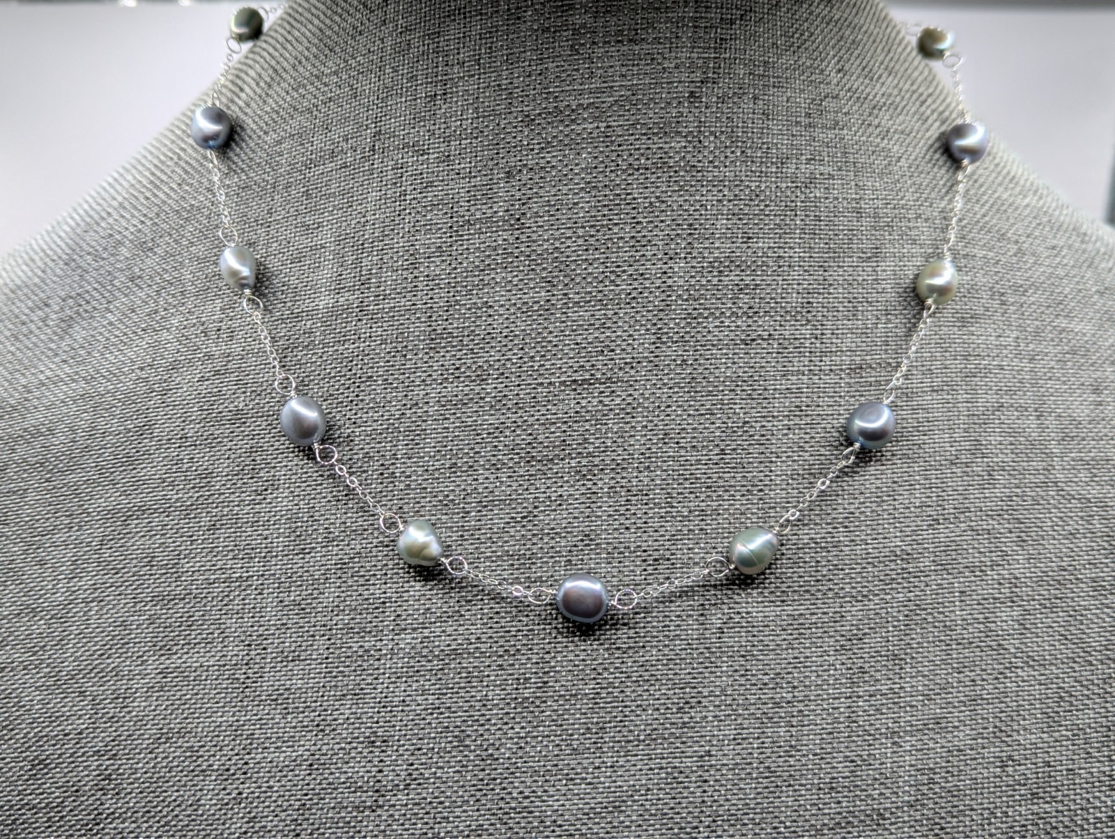 925 sterling silver freshwater pearl tin cup station necklace