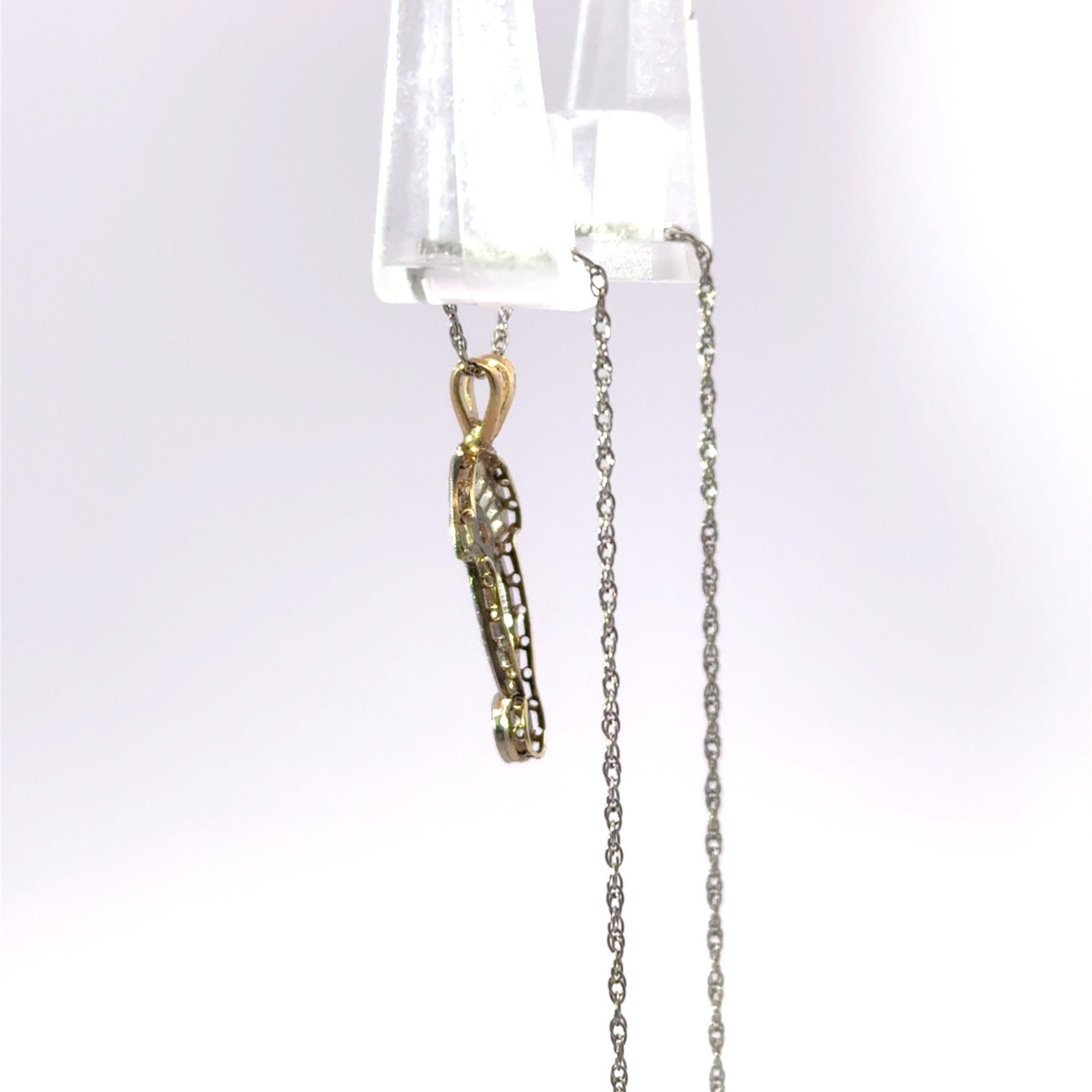 14k Yellow & White Gold Stamped & Platinum Diamond Art Deco Chain Necklace 18″