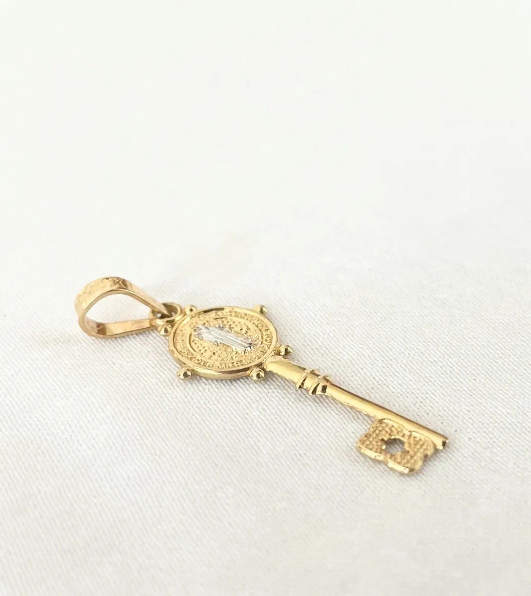 10k Yellow Gold Saint Benedict San Benito Key Pendant 2.8 Cm Made In MEXICO