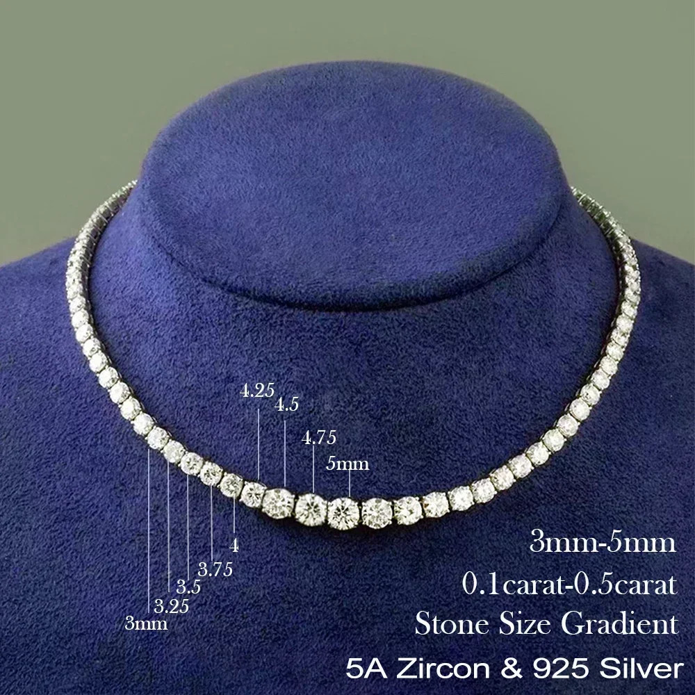 Full Moissanite Tennis Necklace with Certificate 3-5Mm Size Gradient Diamond Nec