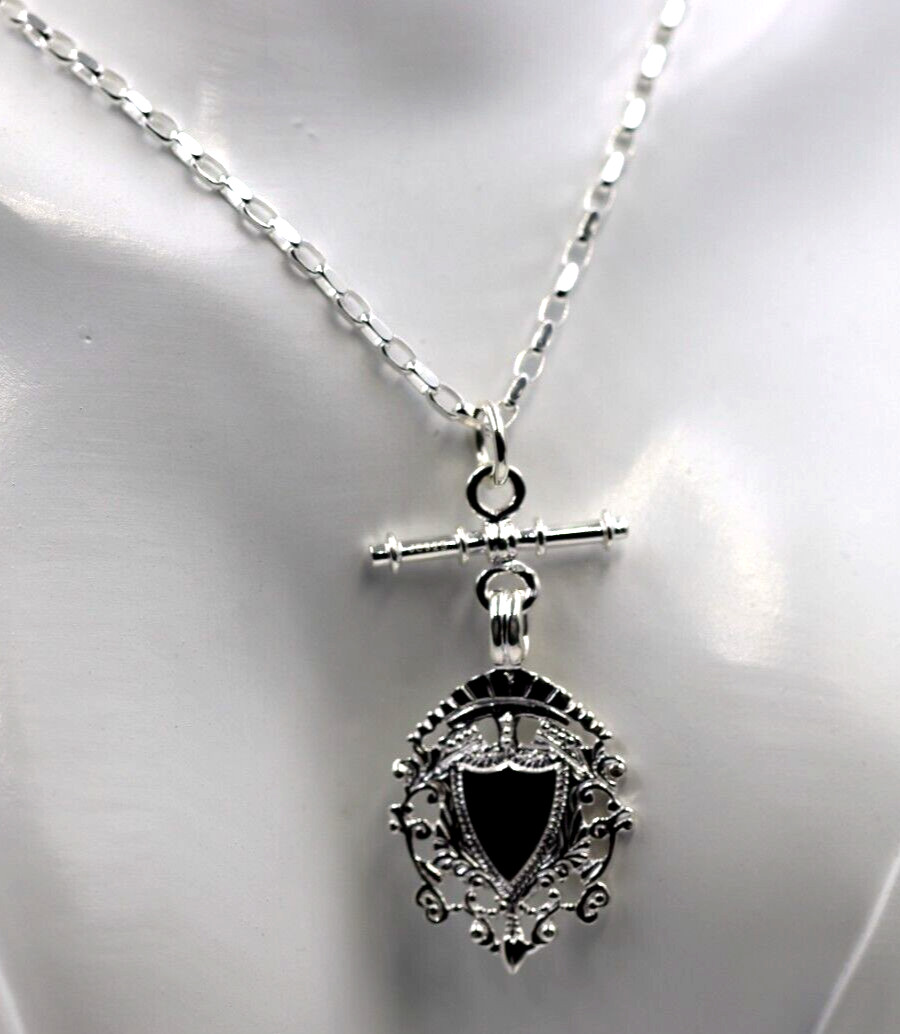 Solid Sterling Silver 925 Shield & T Bar Pendant 70cm Belcher Necklace-Free Post