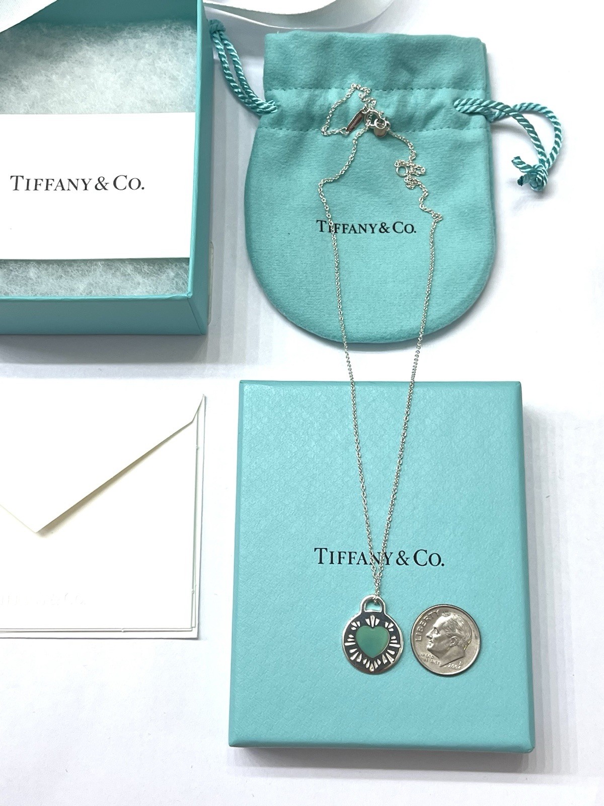 Tiffany & Co.RTT Blue Enamel Sunburst Heart Rd Adjustable 16-18”Pendant SS925
