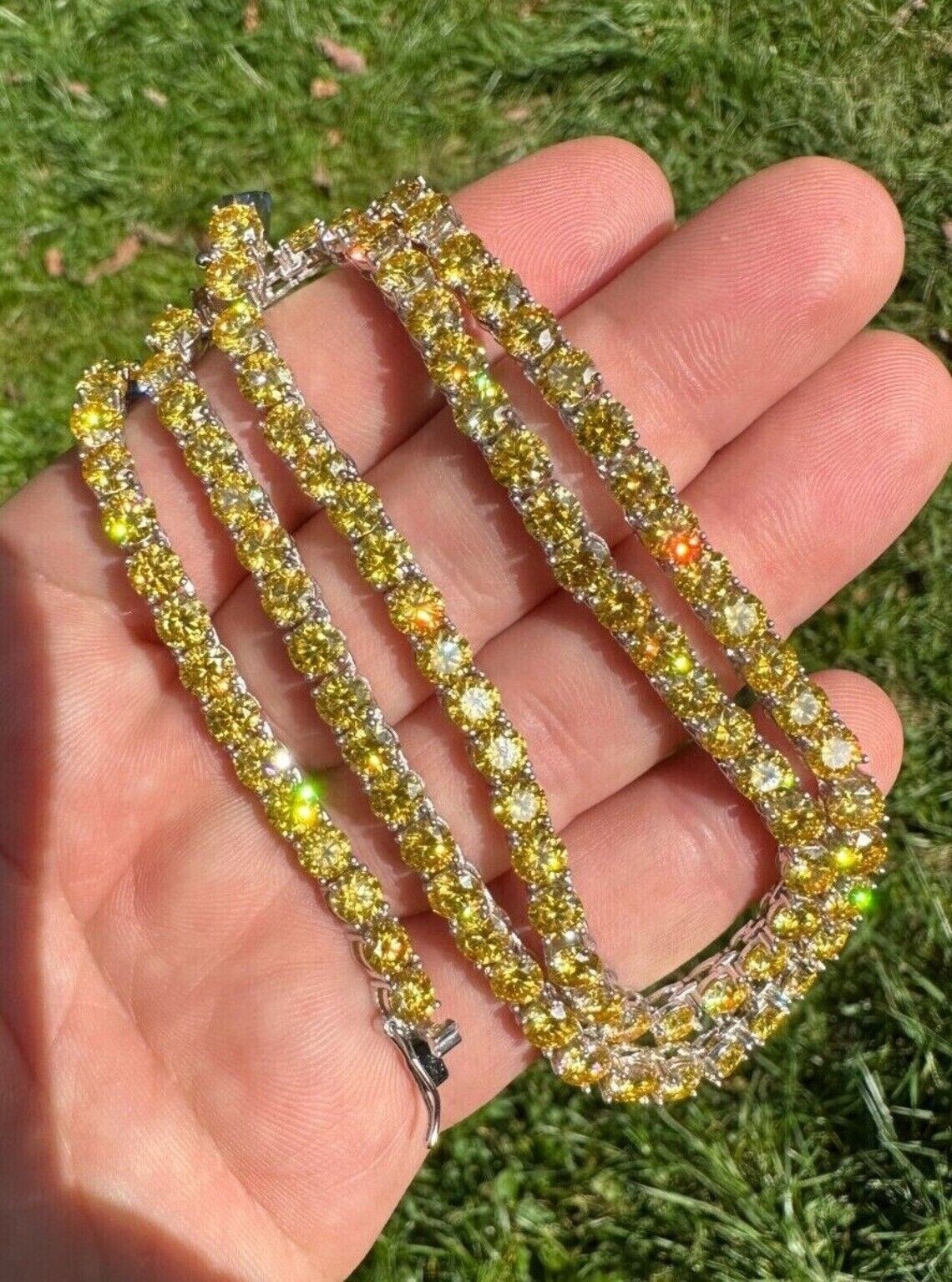 45ct Lab Created Yellow Sapphire 14K White Gold Plated 5MM Tennis Women Necklace