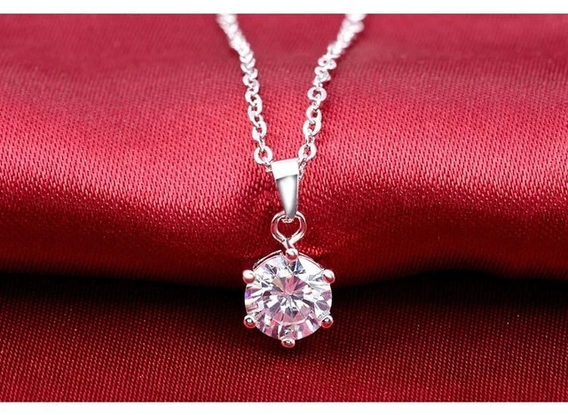 Solitaire 1.5Ct Round Lab Grown Diamond 6 Prong Pendant 14K White Gold Plated