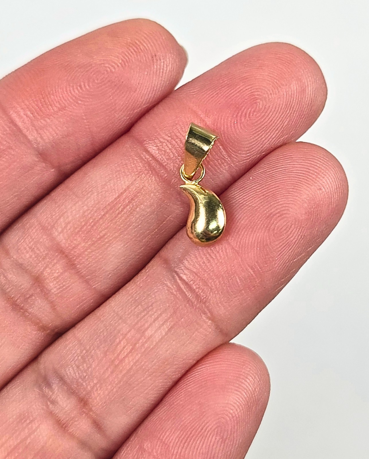 10K Gold Puffy Water Drop Pendant Charm Teardrop High Polish Minimalist 11.5mm