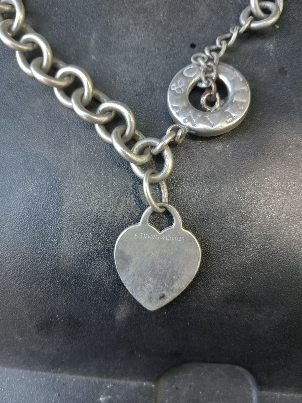 Tiffany & Co. Heart Tag Toggle Chain link Necklace in .925 sterling silver.