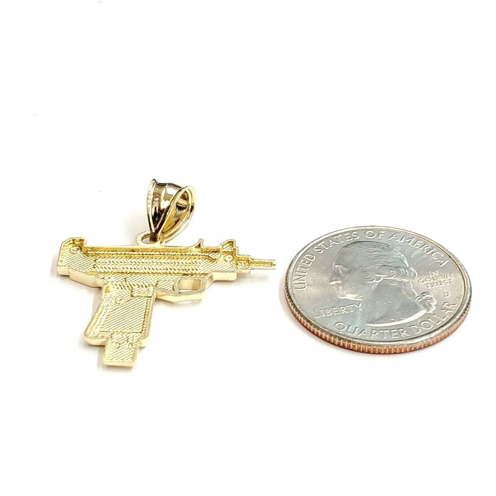 10k yellow Gold solid Uzi machine gun Pendant charm gift male fine jewelry 2.2g