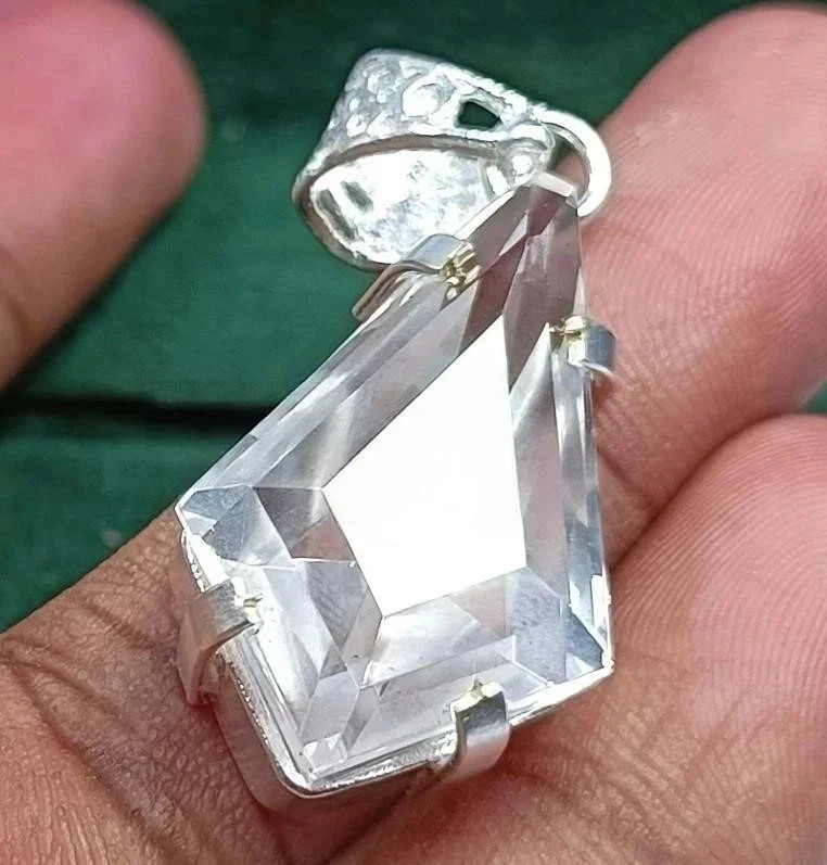 A+ Natural 50.35 Ct AGL Certified White Sapphire Gemstone 925 Silver Pendant