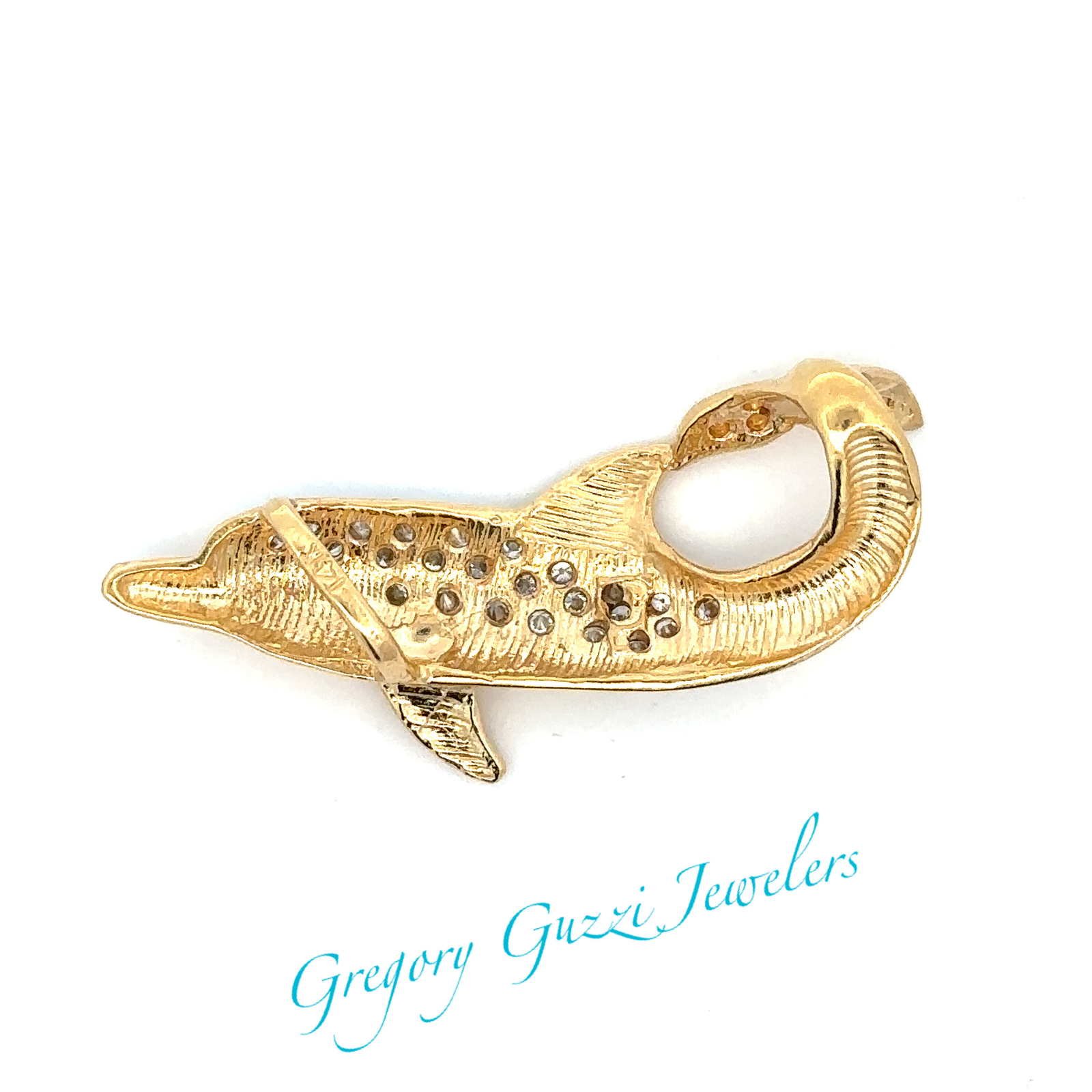 14KT. Yellow Gold Dolphin Slide With Diamonds (3/4 x 1 1/2 Inch)