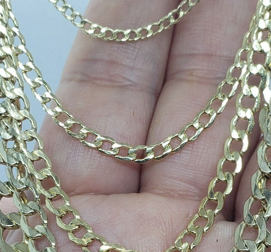 10K Yellow Gold Hollow Cuban Curb Chain Link Necklace Bracelet 2mm 2.5mm 7″~30″