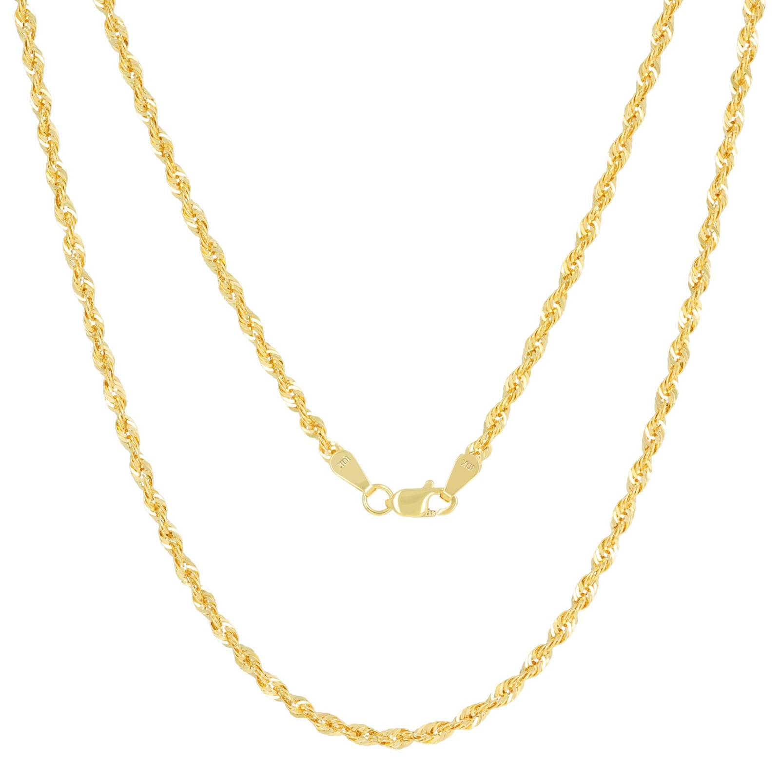 10K Yellow Gold Womens 2.5mm Rope Chain Laser Diamond Cut Pendant Necklace 16″