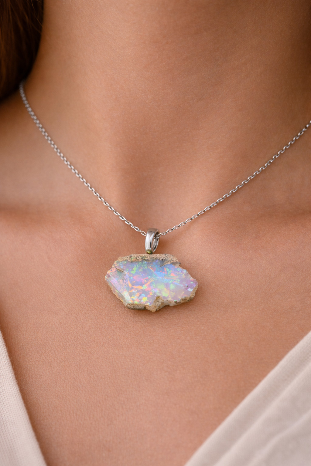 Natural Welo Opal Rough Necklace Raw Stone Pendant October Birthstone Gift Her