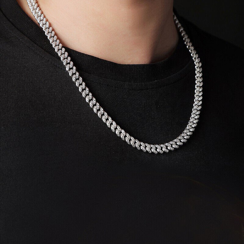 Real 8mm MOISSANITE Miami Cuban Link Chain Necklace Bracelet 925 Sterling Silver