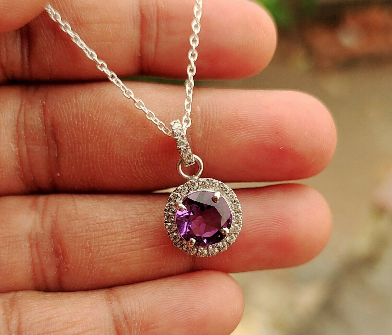 2Ct Round Lab-Created Amethyst Pendant 14K White Gold Plated Silver Free Chain