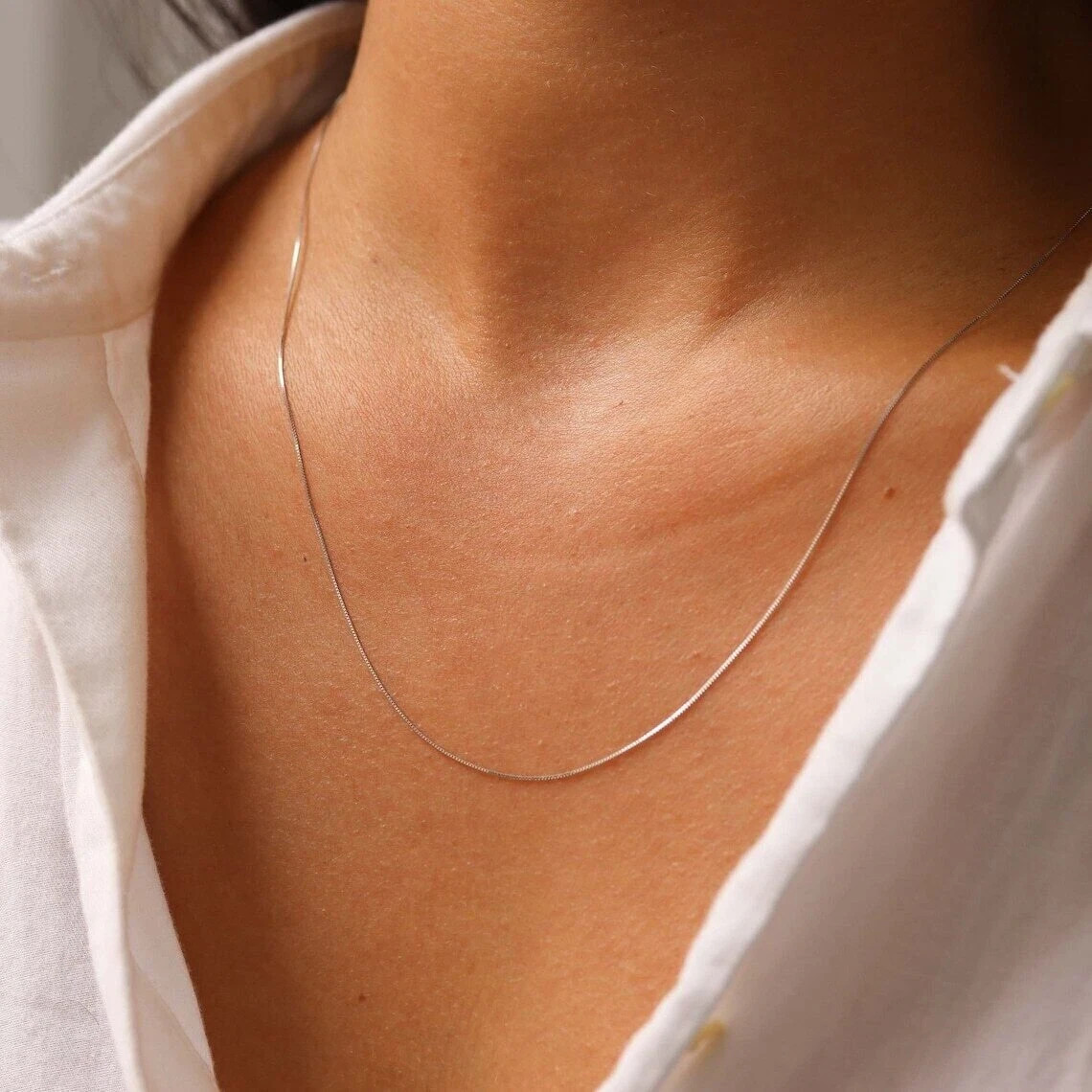 Women 10K Solid White Gold Box Chain 0.6mm 16” 18” 20” 22” 24” 30” Italy