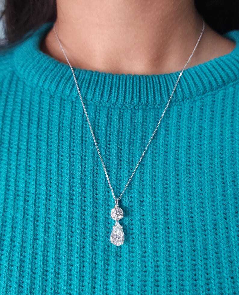 1.50 Ct Created Diamond Necklace 18” 14K Gold Over Silver Anniversary Gift Her