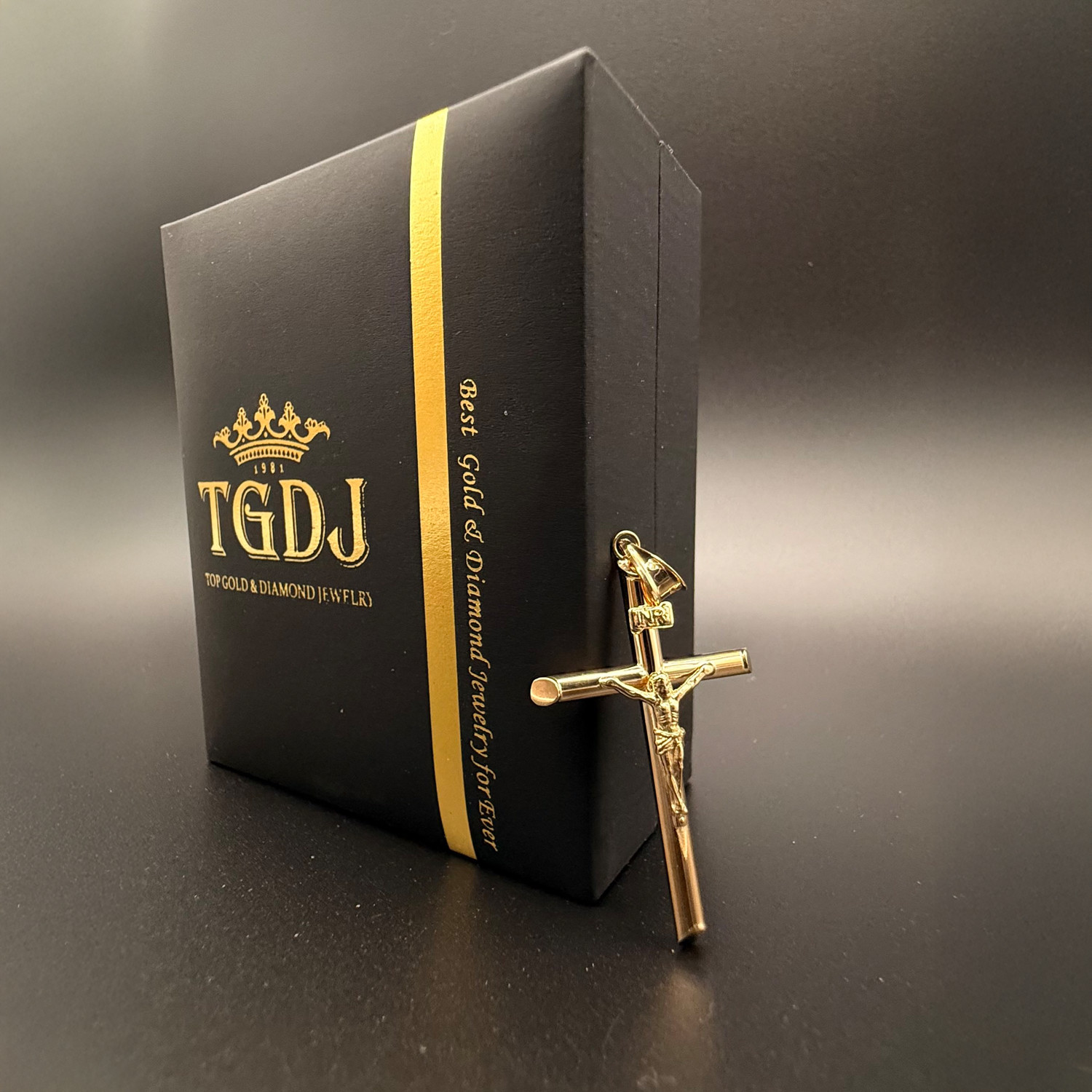 14K Real Yellow Gold Jesus Christ Crucifix Cross Pendant 1.7″ INRI Cross