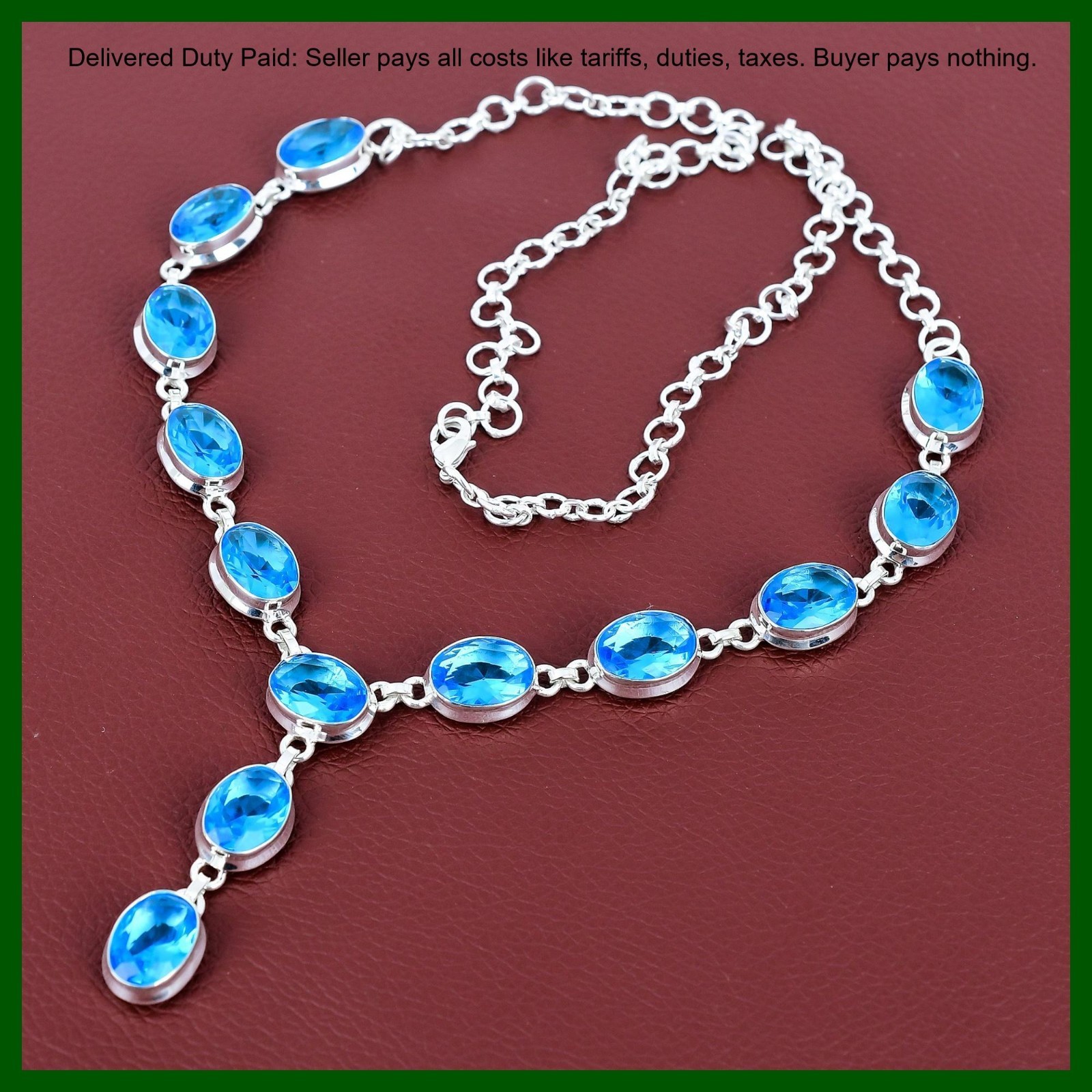 Valentines Sale 925 Silver Swiss Blue Topaz Stone Wedding Chain Trendy Necklace