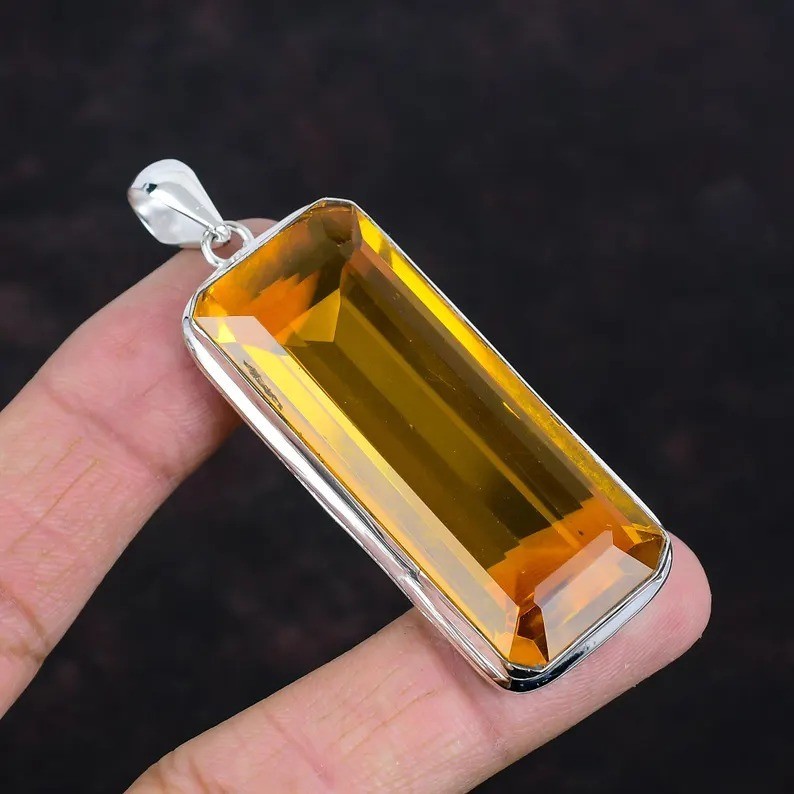 Handmade Citrine Gemstone Pendant: 925 Sterling Silver Handmade Jewelry For Gift