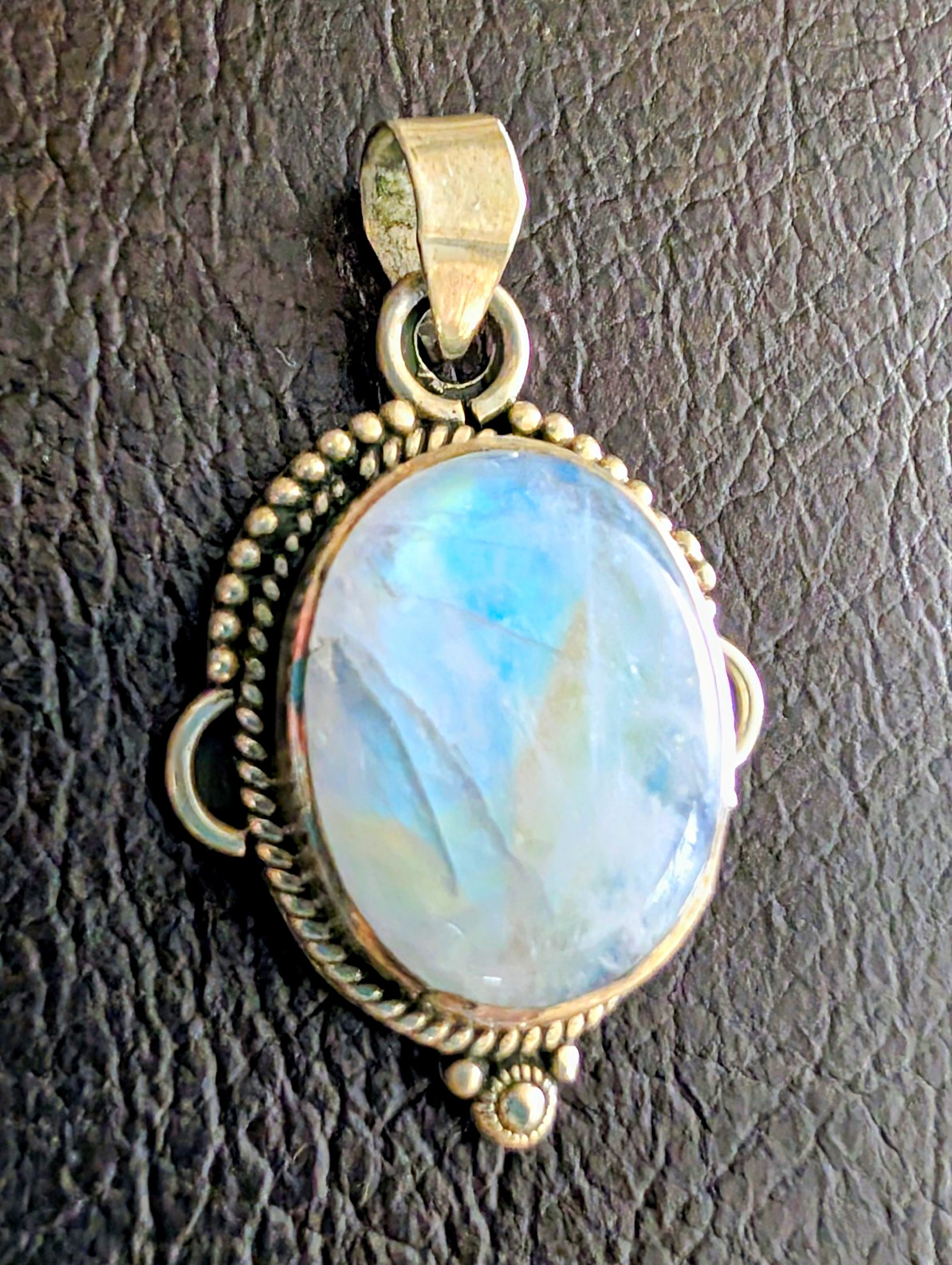 Sterling Silver 925 Blue Oval Moonstone Bezel Pendant