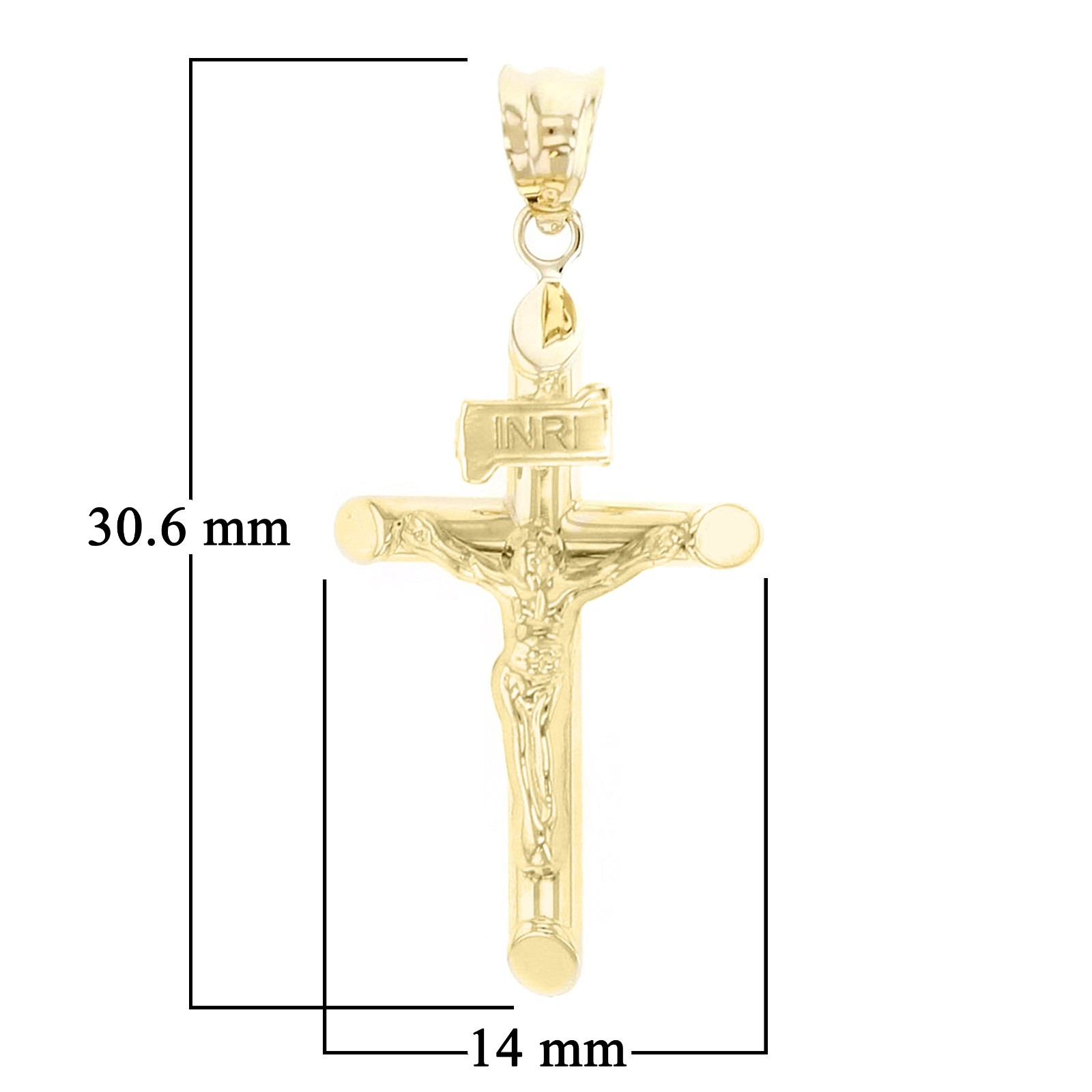 Italian 14k Yellow Gold Hollow INRI Crucifix Cross Charm Pendant 1.2″ 0.9 grams
