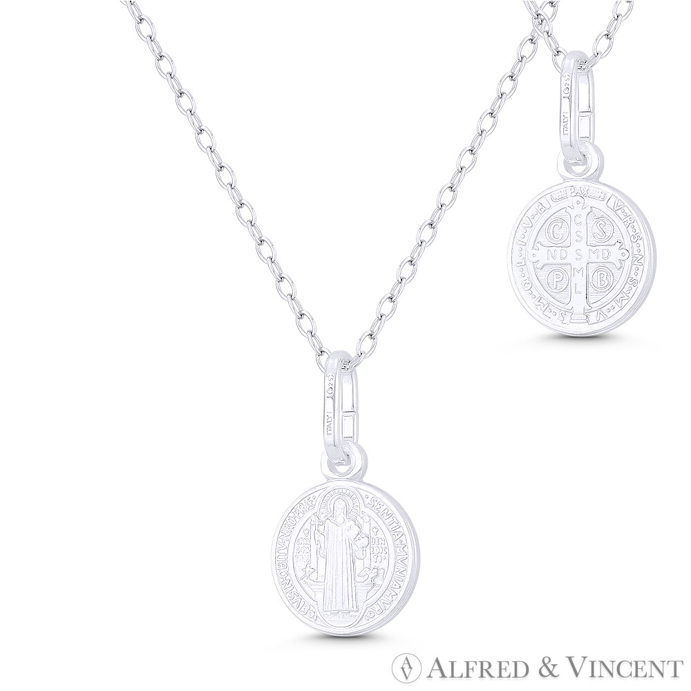 St. Benedict of Nursia & Cross 925 Sterling Silver Reversible 10mm Medal Pendant
