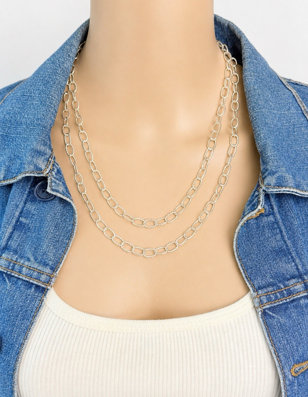 Sterling Silver Dyadema Italy Textured Oval Link Chain Necklace 42″