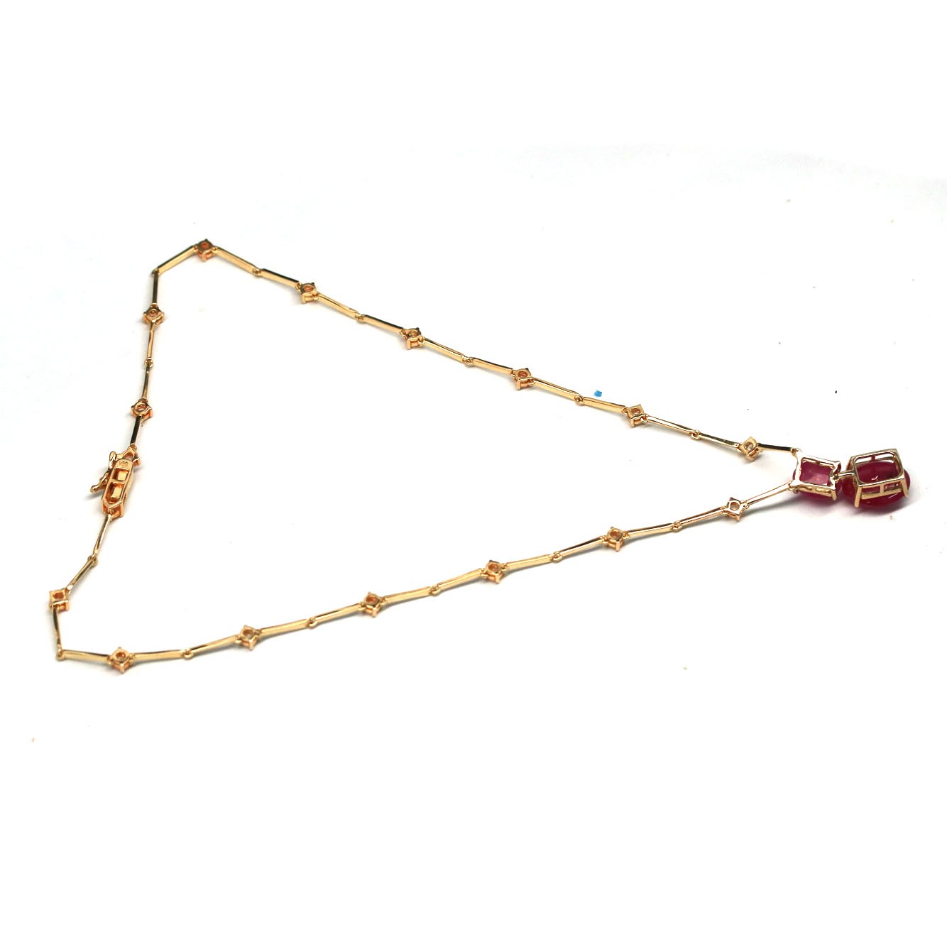 925 Sterling Silver 17 x 13 mm. Pink Ruby White Zircon Necklace 16.5 In.