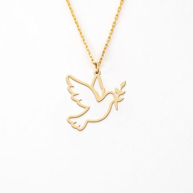 925 Gold Dove Pendant Necklace Peace Bird Olive Branch Charm Necklace Minimalist