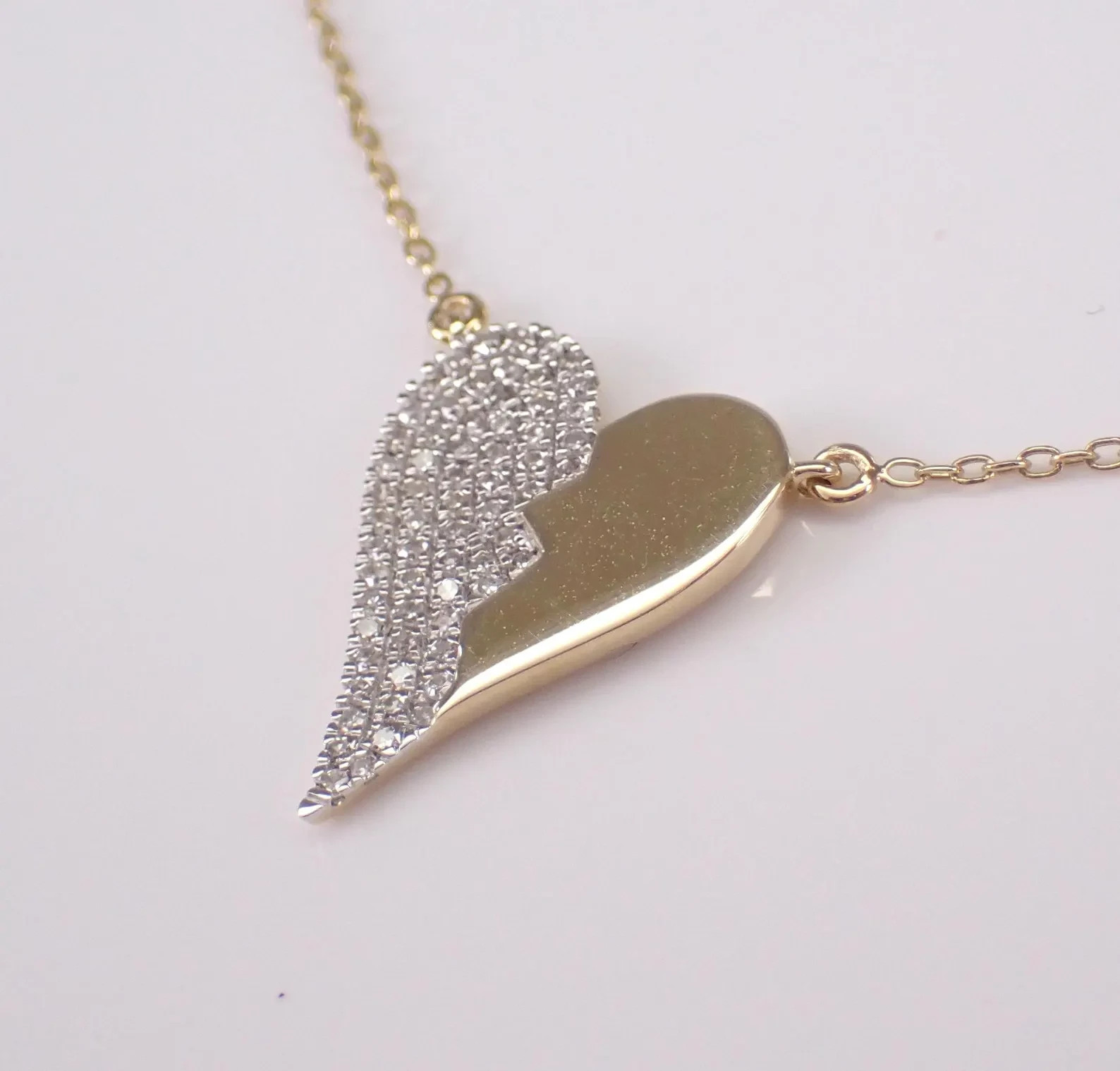 0.80 CT Moissanite Broken Heart Love Pendant Necklace 14k Two Tone Gold Plated