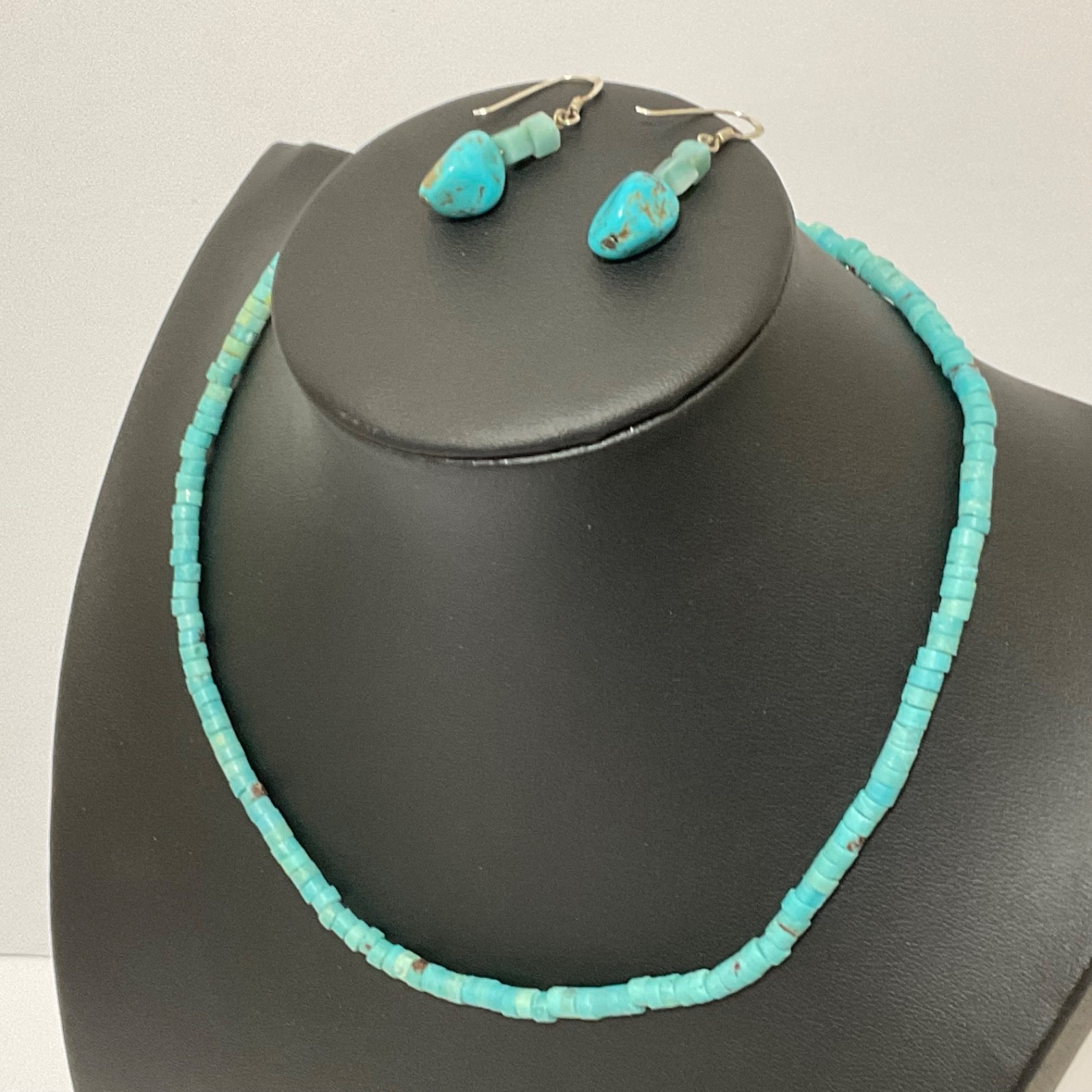 Artisan Turquoise Heishi Bead Collar Necklace Sterling Silver Gift Earrings 925