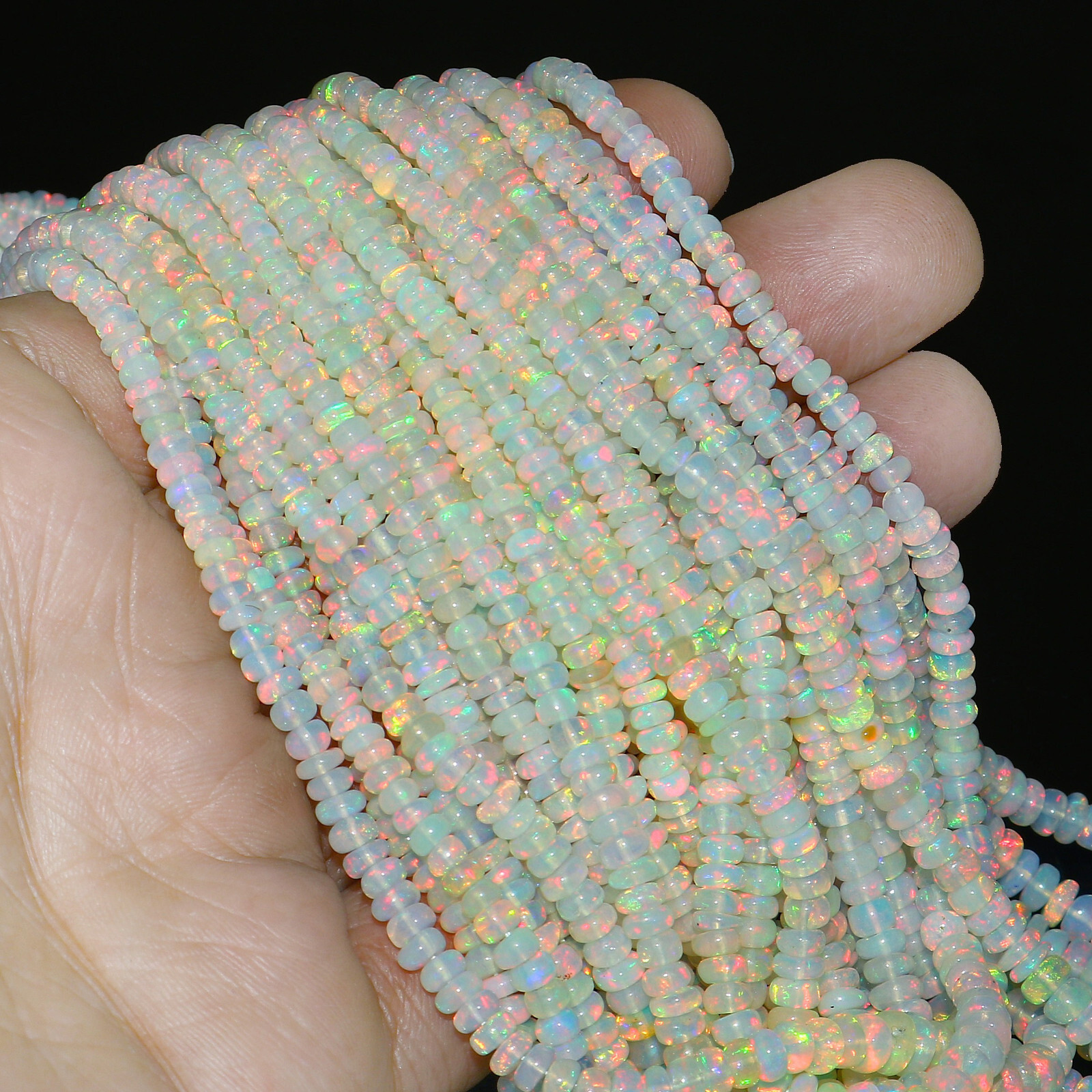 Natural Ethiopian Fire Opal Rondelle Beaded Gemstone 4 Strand Necklace 16 Inches