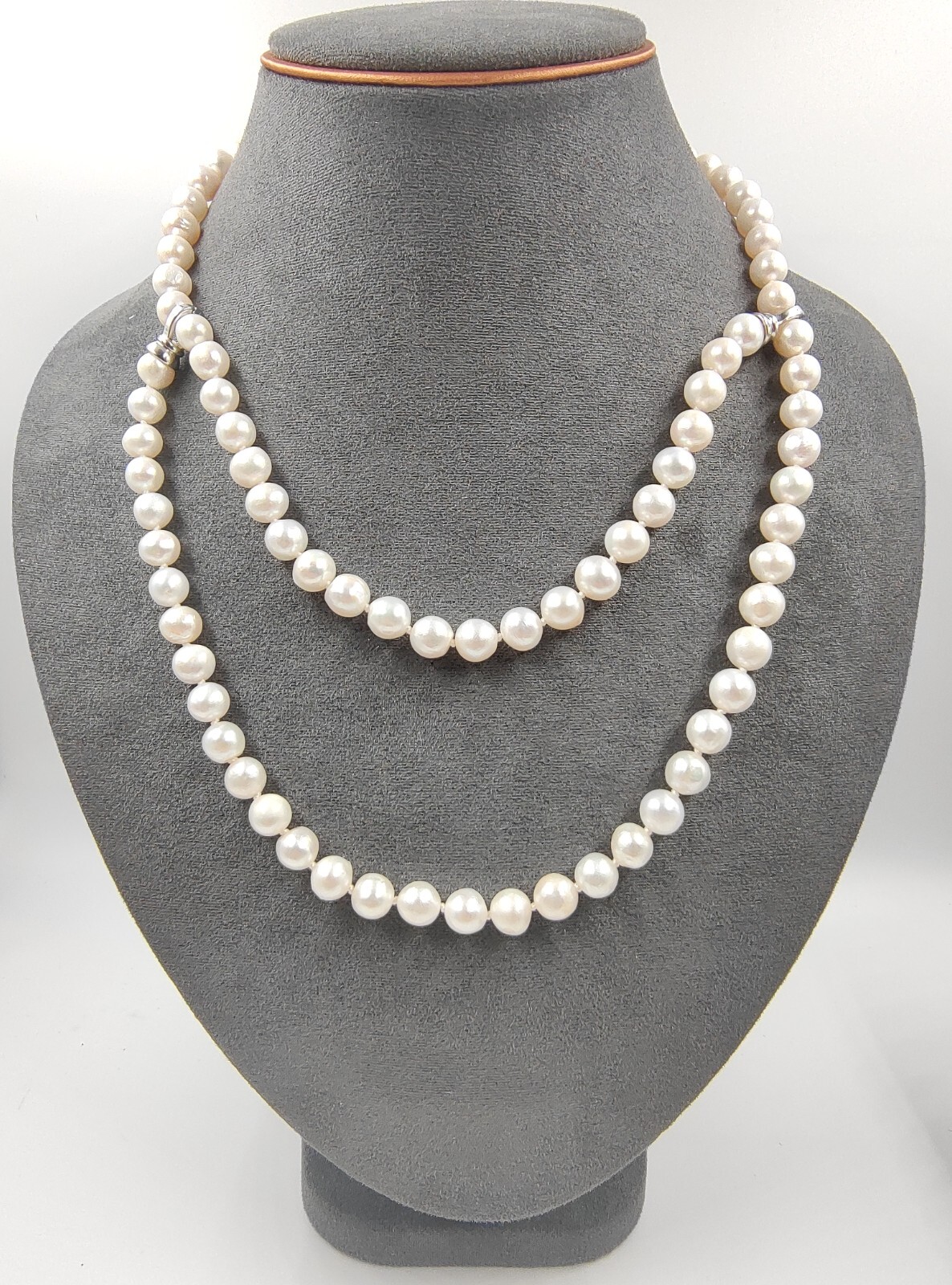 Genuine 30″ Super Luster White Natural Seawater 9mm Pearl Necklace 950 Platinum