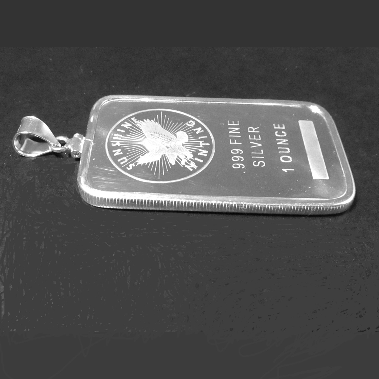 Pendant 1 oz .999 Sunshine Silver Bar Coin Edge Sterling Silver Bar Bezel BU New