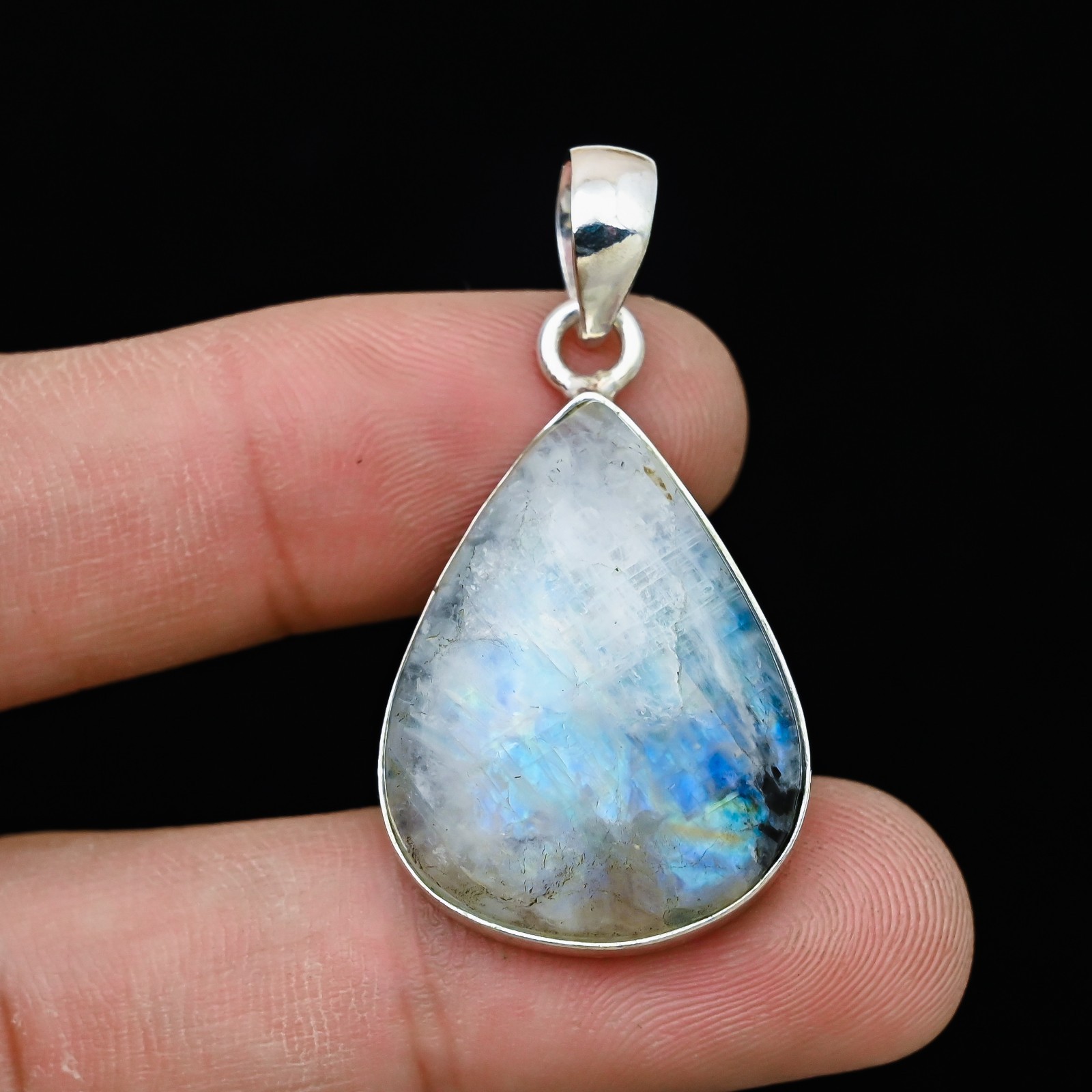 Rainbow Moonstone Gemstone 925 Sterling Silver Handmade Pendant Jewelry Gift For