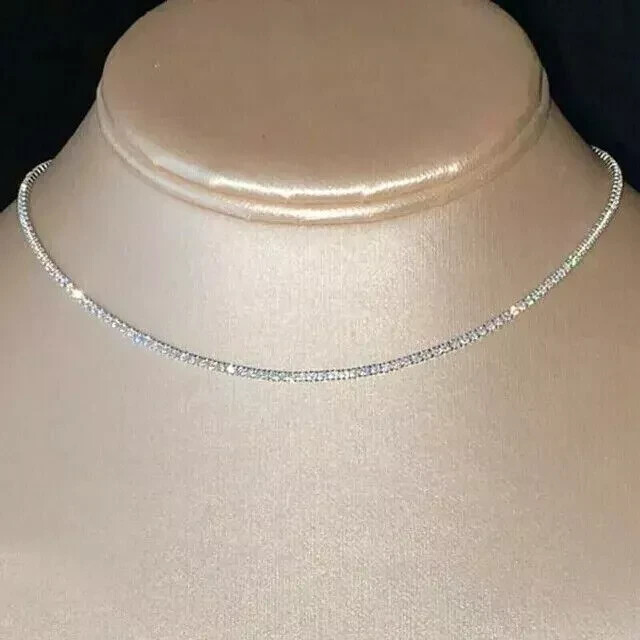 7Ct Round Cut Lab Created Diamond 14k White Gold Plated Tennis Necklace 18″