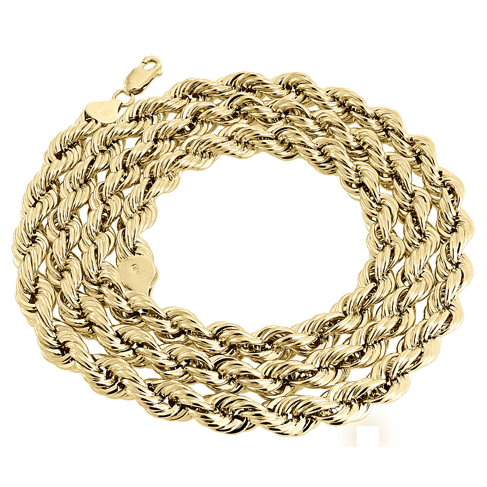 Real 10K Yellow Gold Solid Rope Chain 7mm Shiny Twist Necklace 22-30 Inches